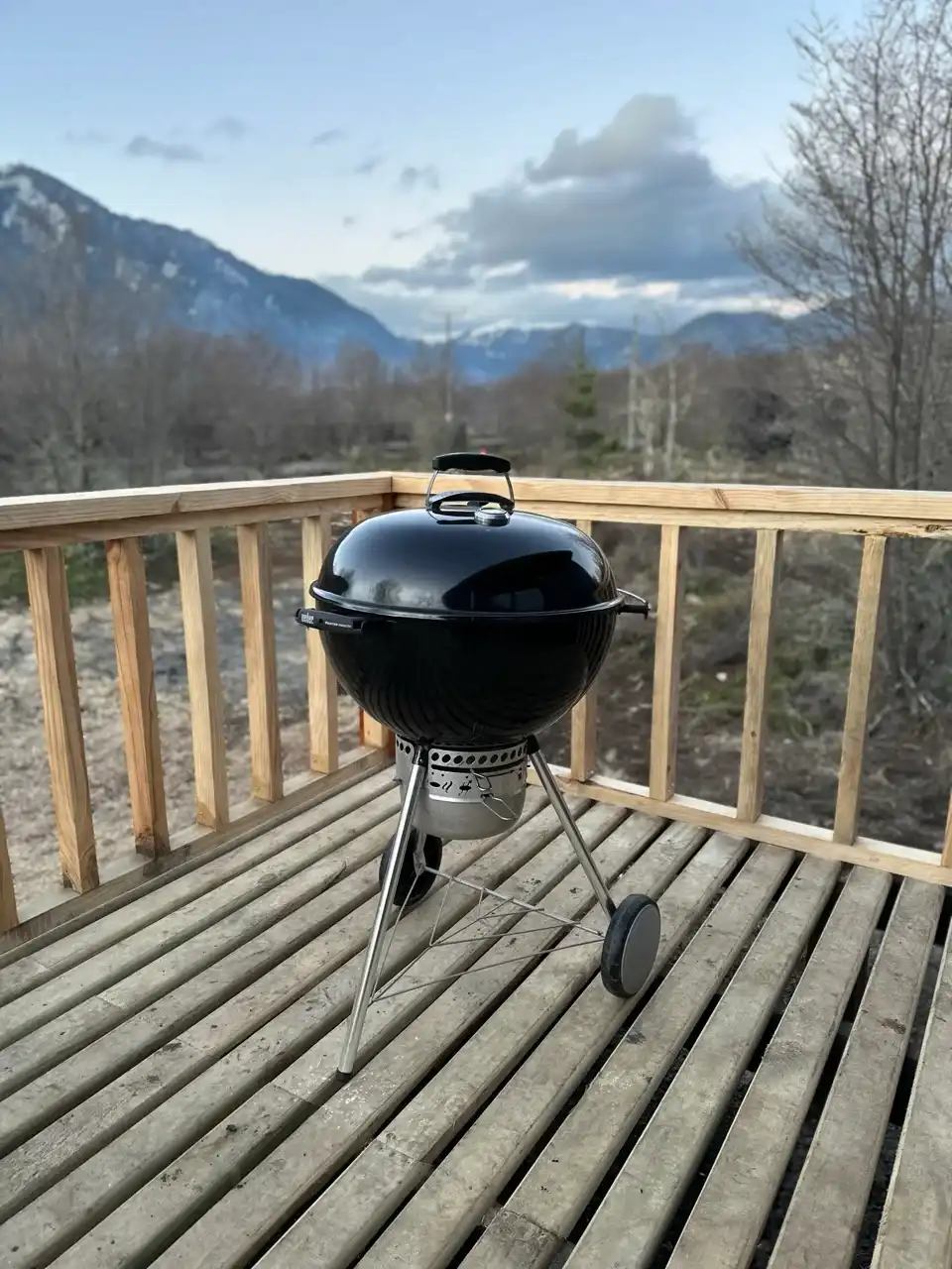 Asado en la terraza con vista a las montañas